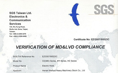 Electric Hoist CE Certificate