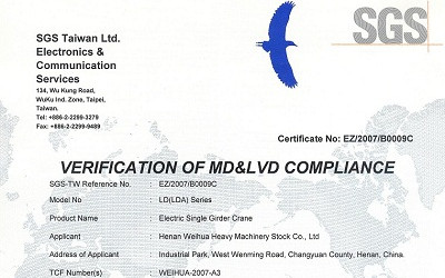 Single Girder CE Certificate