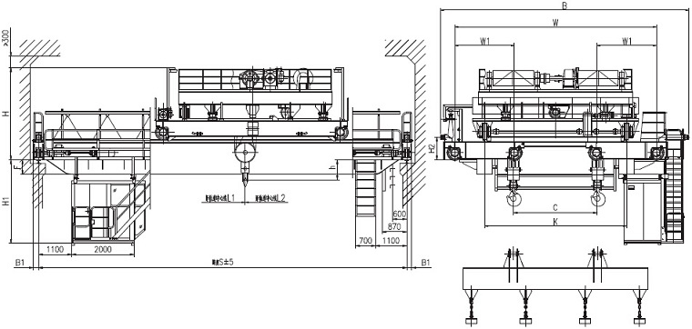 Upper rotating electromagnetic carrier-beam crane Sketch