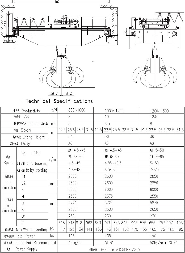 Garbage grab crane Technical Sketch and Technical Parameter