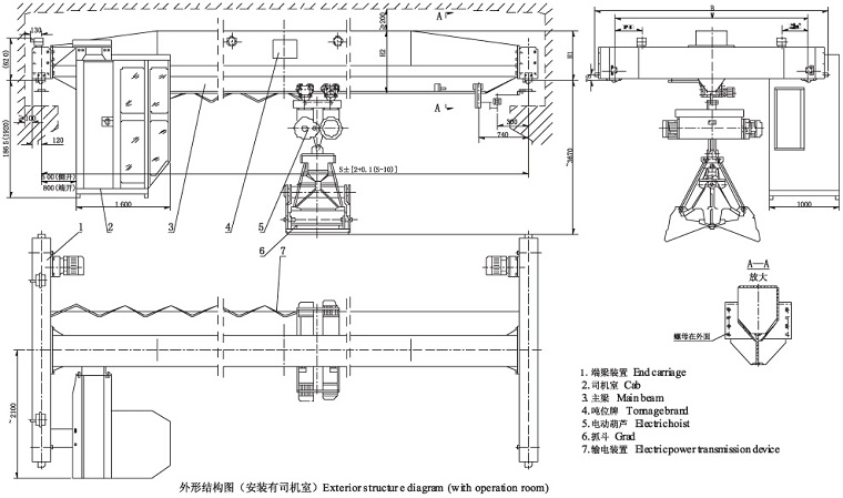 Single Girder Grab Crane Sketch