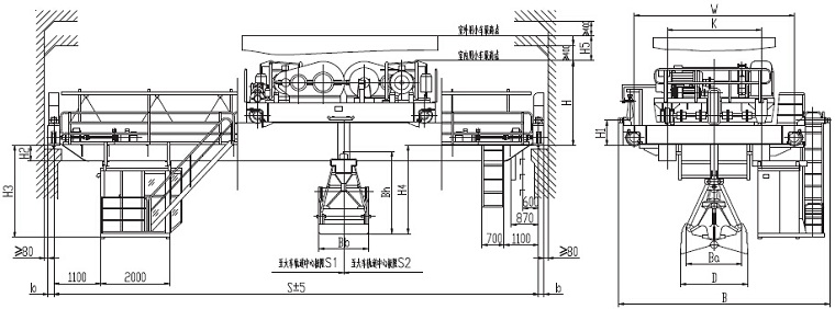 Double Girder Grab Crane Sketch