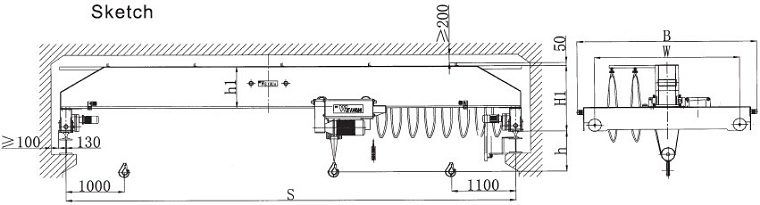 European Single Girder Overhead Crane Sketch