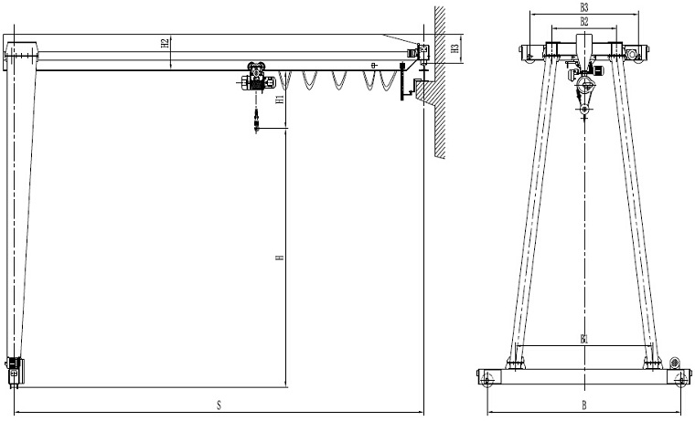 A-type single girder Semi-Gantry Crane Sketch