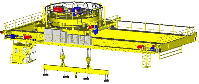 upper rotating carrier-beam crane