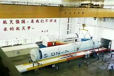 Double girder crane  lifting rocket in aerospace center